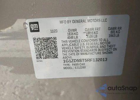 2024 Chevrolet Malibu Fwd 1Lt из США, поврежденный, VIN 1G1ZD5ST5RF132013